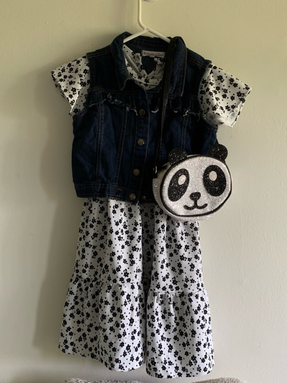 Nannette Black and White Floral Dress with Denim Vest